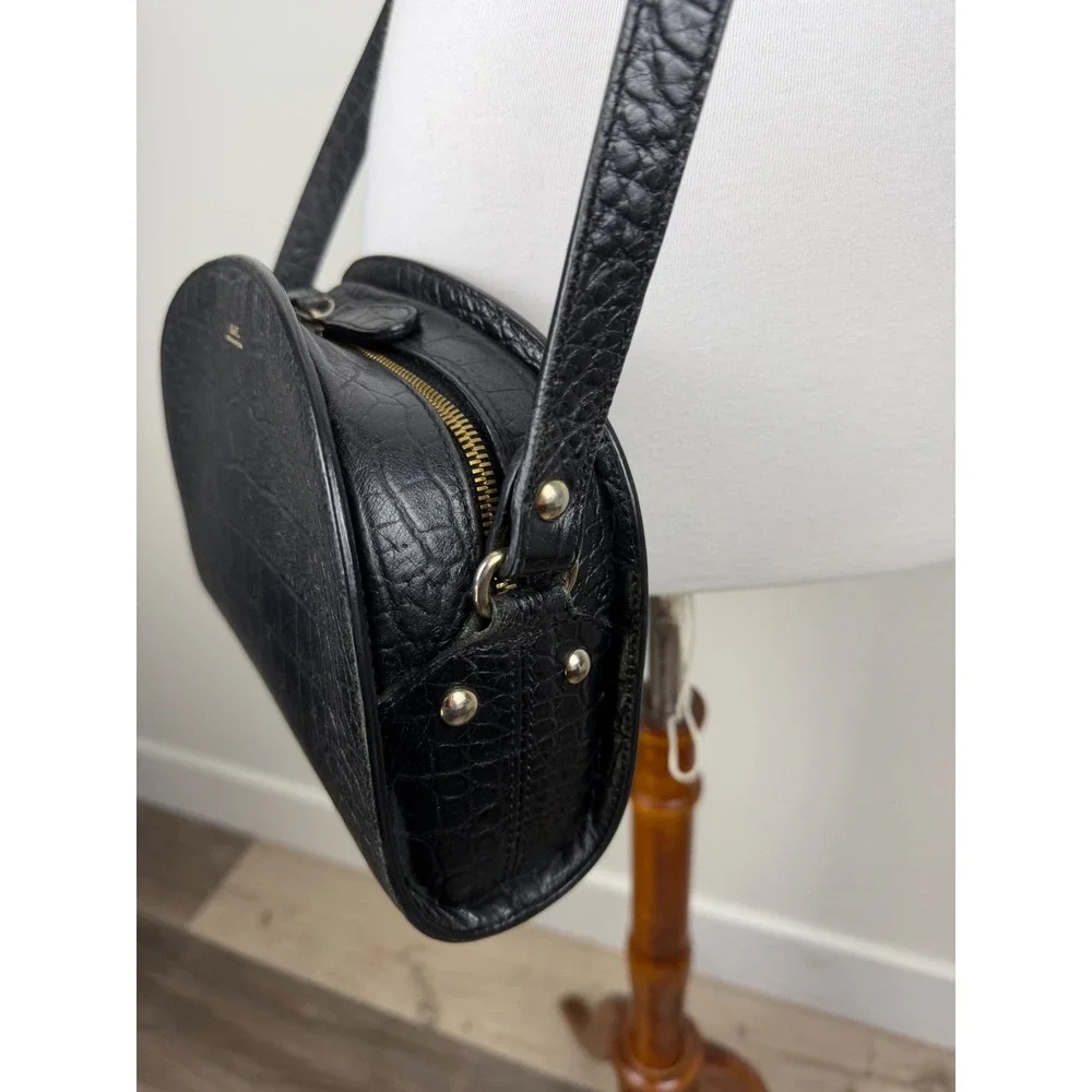 A.P.C. Demi-Lune Bag Black Croc Embossed Leather Half Moon Crossbody OS